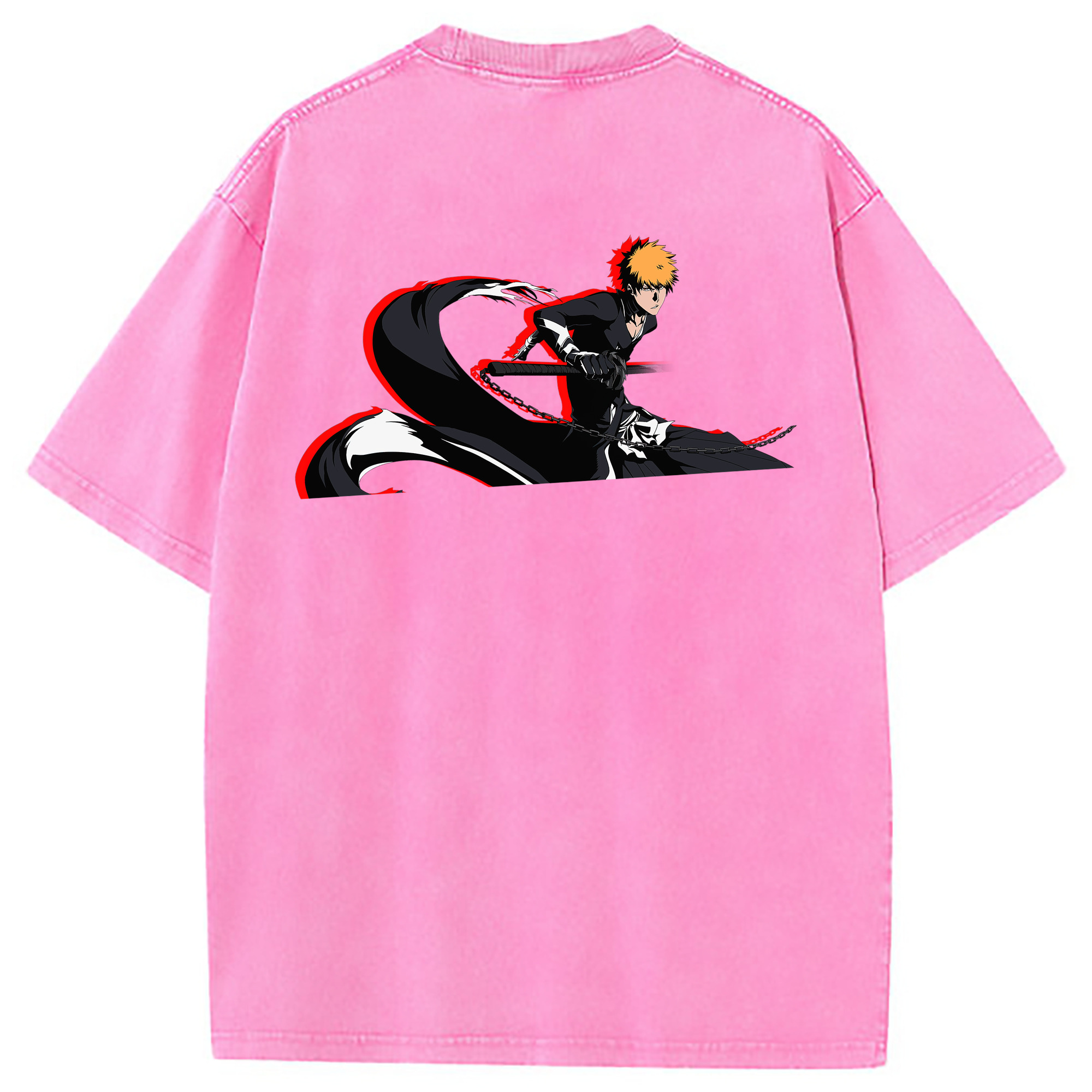 （画像用） ブリーチ 黒崎一護（くろさき いちご）BLEACH Kurosaki Ichigo 綿100% ヴィンテージ風 半袖Tシャツ（背面プリント）